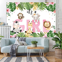 Lofaris Pink Floral Green Leaves Its A Girl Baby Shower Backdrop