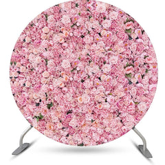 Lofaris Pink Floral Green Leaves Round Wedding Backdrop