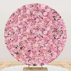 Lofaris Pink Floral Green Leaves Round Wedding Backdrop