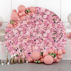 Lofaris Pink Floral Green Leaves Round Wedding Backdrop