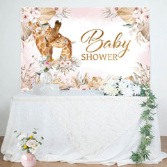 Lofaris Pink Floral Leaves Boho Giraffe Baby Shower Backdrop