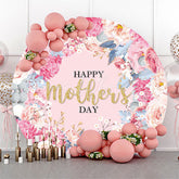 Lofaris Pink Floral Leaves Gold Round Mothers Day Backdrop