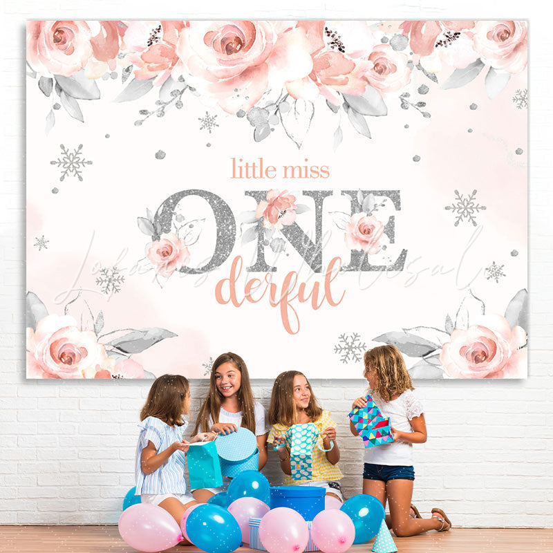 Lofaris Pink Floral Little Miss Onederful Birtheday Backdrop