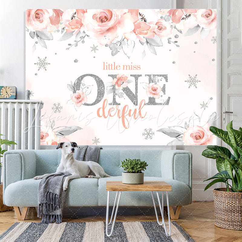 Lofaris Pink Floral Little Miss Onederful Birtheday Backdrop