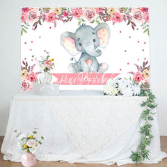 Lofaris Pink Floral Lovely Elephant Happy Birthday Backdrop