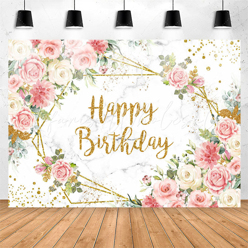 Lofaris Pink Floral Marble Texture Glitter Birthday Backdrop