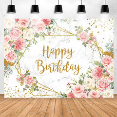 Lofaris Pink Floral Marble Texture Glitter Birthday Backdrop