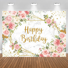 Lofaris Pink Floral Marble Texture Glitter Birthday Backdrop