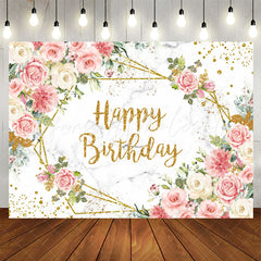 Lofaris Pink Floral Marble Texture Glitter Birthday Backdrop