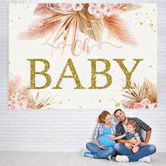 Lofaris Pink Floral Oh Baby Gold Glitter Shower Party Backdrop