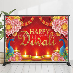 Lofaris Pink Floral Peacock Red Happy Diwali Party Backdrop