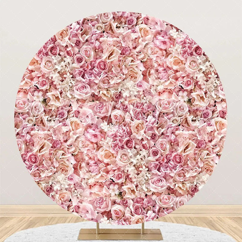 Lofaris Pink Floral Petal Wall Rontic Round Wedding Backdrop