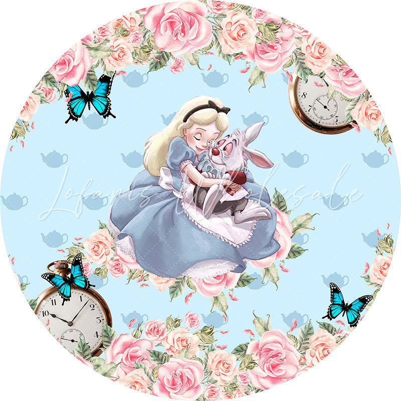 Lofaris Pink Floral Princess And Rabbit Round Birthday Backdrop Kit