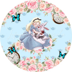 Lofaris Pink Floral Princess And Rabbit Round Birthday Backdrop Kit