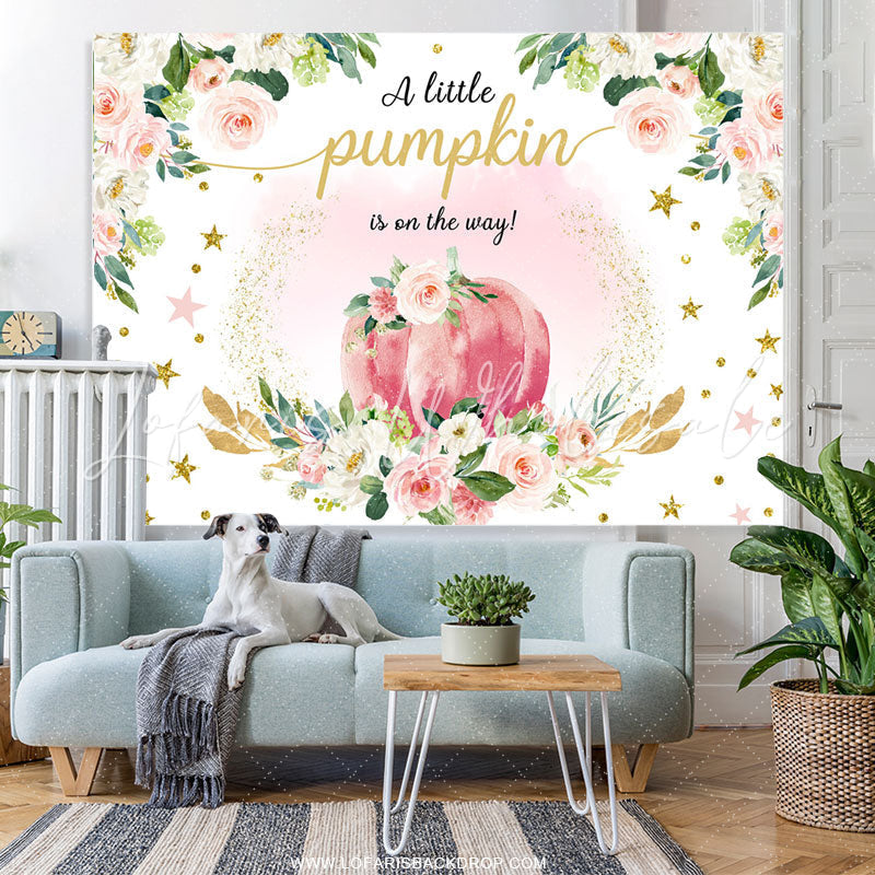 Lofaris Pink Floral Pumpkin Boho Theme Baby Shower Backdrop