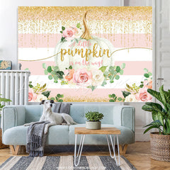 Lofaris Pink Floral Pumpkin Is On The Way Baby Shower Backdrop