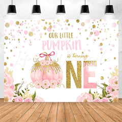 Lofaris Pink Floral Pumpkin Is Turning One Birthday Backdrop
