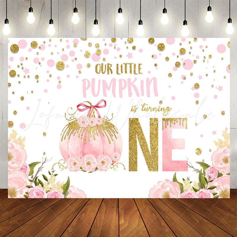 Lofaris Pink Floral Pumpkin Is Turning One Birthday Backdrop