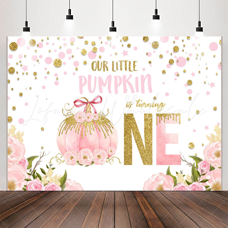 Lofaris Pink Floral Pumpkin Is Turning One Birthday Backdrop