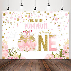 Lofaris Pink Floral Pumpkin Is Turning One Birthday Backdrop