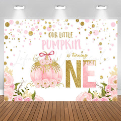 Lofaris Pink Floral Pumpkin Is Turning One Birthday Backdrop