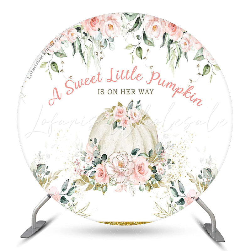 Lofaris Pink Floral Punpkin Circle Girl Baby Shower Backdrop