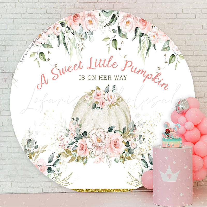 Lofaris Pink Floral Punpkin Circle Girl Baby Shower Backdrop