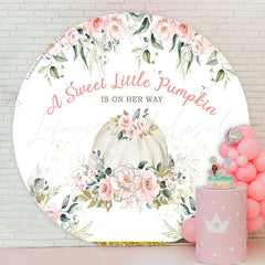 Lofaris Pink Floral Punpkin Circle Girl Baby Shower Backdrop