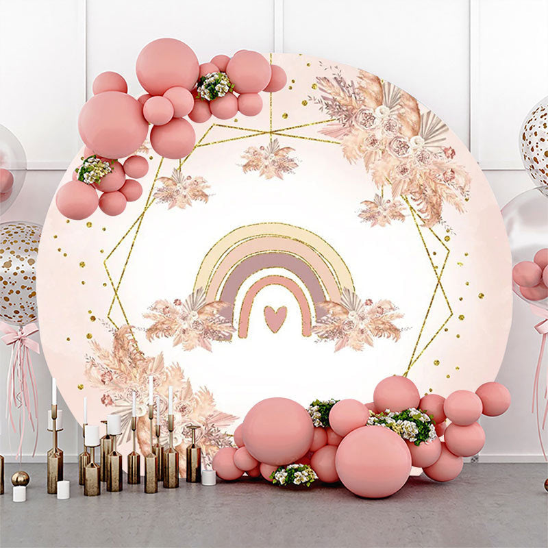 Lofaris Pink Floral Rainbow Boho Round Birthday Backdrop