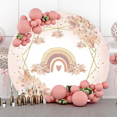 Lofaris Pink Floral Rainbow Boho Round Birthday Backdrop