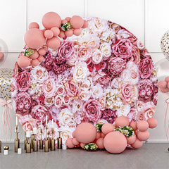 Lofaris Pink Floral Romantic Wall Round Wedding Backdrop