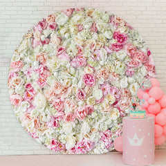 Lofaris Pink Floral Round Wedding Party Backdrop Cover