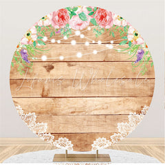 Lofaris Pink Floral Round Wood Backdrop For Happy Birthday