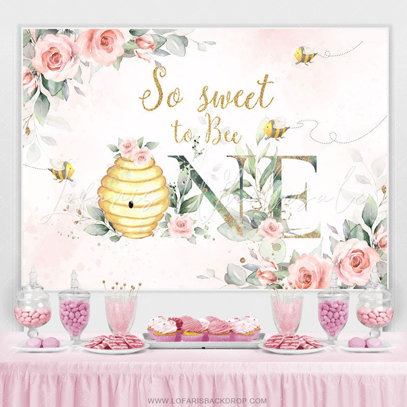 Lofaris Pink Floral So Sweet To Bee Happy 1st Birthday Backdrop