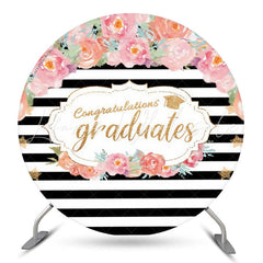 Lofaris Pink Floral Stripes Circle Congrats Grad Backdrop