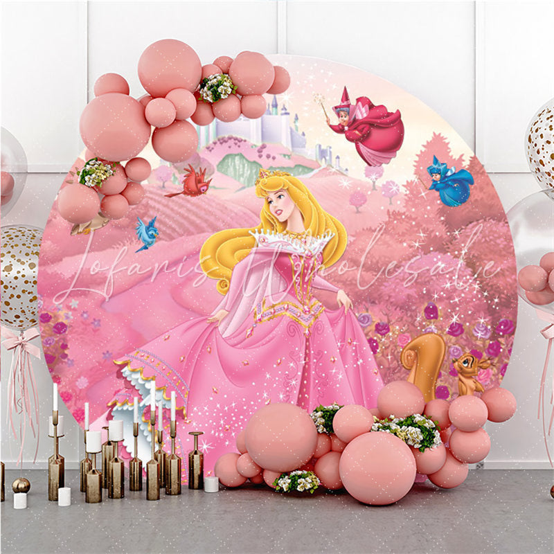 Lofaris Pink Floral Trees And Princess Happy Birthday Backdrop