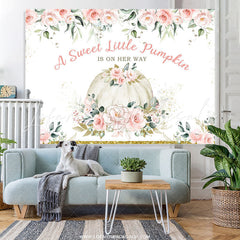 Lofaris Pink Floral White Pumpkin Glitter Baby Shower Backdrop