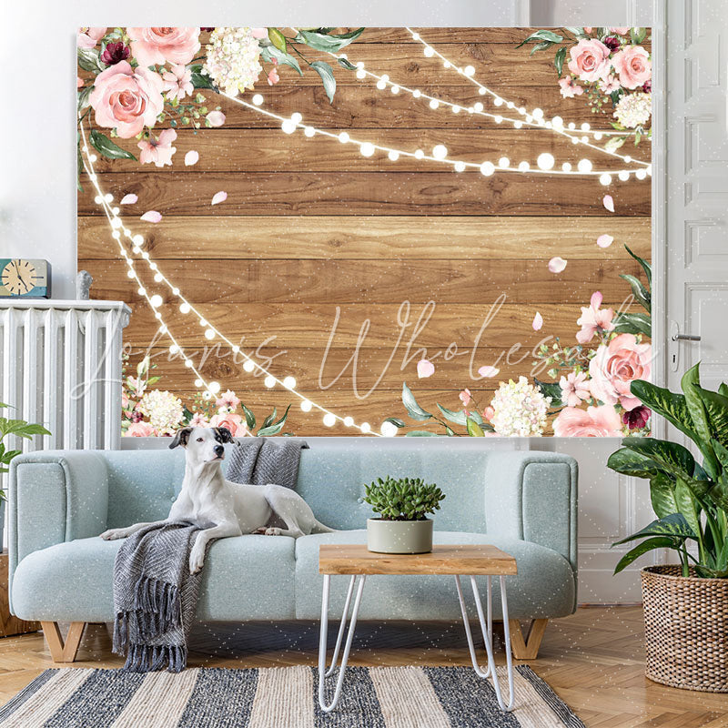 Lofaris Pink Floral With Yellow Wood Girls Baby Shower Backdrop