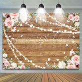Lofaris Pink Floral With Yellow Wood Girls Baby Shower Backdrop