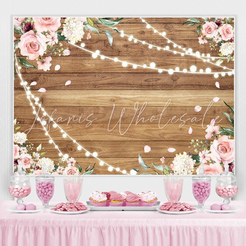 Lofaris Pink Floral With Yellow Wood Girls Baby Shower Backdrop