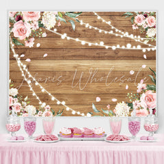 Lofaris Pink Floral With Yellow Wood Girls Baby Shower Backdrop