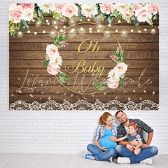 Lofaris Pink Floral And Golden Glitter Baby Shower Backdrop