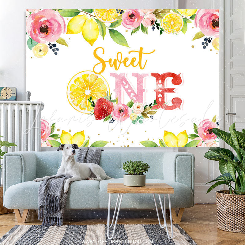 Lofaris Pink Floral Yellow Lemon Sweet 1st Birthday Backdrop