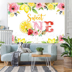 Lofaris Pink Floral Yellow Lemon Sweet 1st Birthday Backdrop