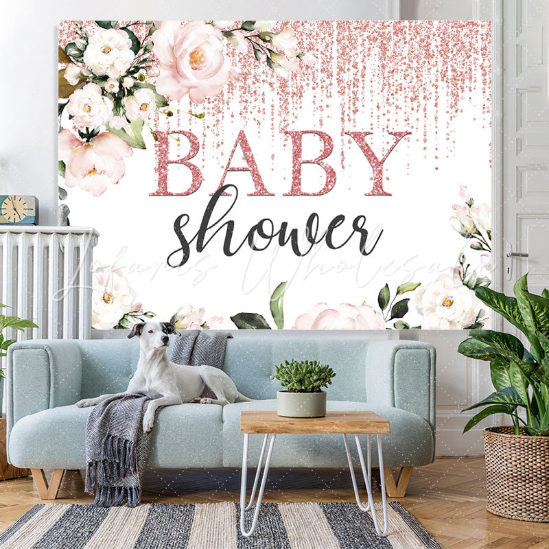 Lofaris Pink Florals and Rose Gold Bokeh Baby Shower Backdrop