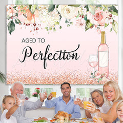 Lofaris Pink Flower Aged To Perfection Happy Birthday Backdrop