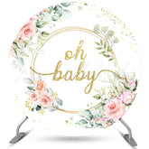 Lofaris Pink Flower And Golden Circle Baby Shower Backdrop