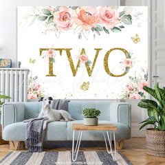 Lofaris Pink Flower Glitter Butterfly Wild Two Birthday Backdrop