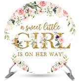 Lofaris Pink Flower Gold Girl Theme Circle Baby Shower Backdrop