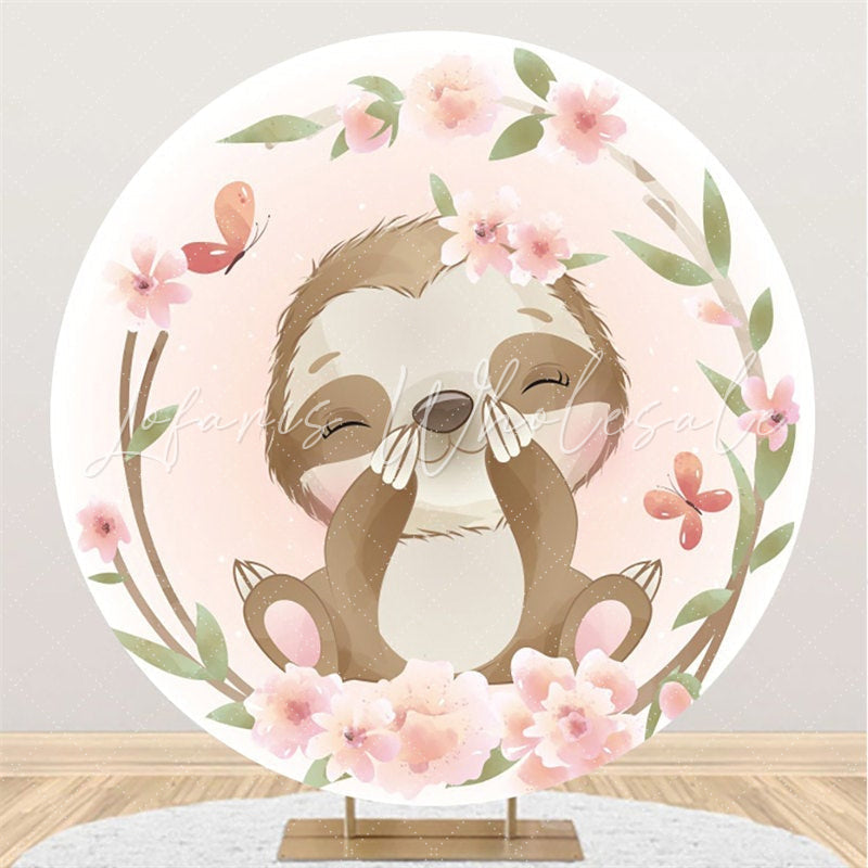 Lofaris Pink Flower Raccoon And Butterfly Theme Round Backdrop